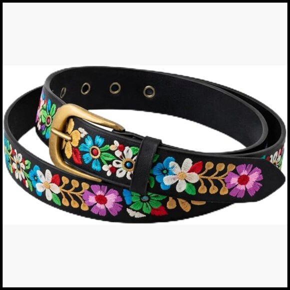 Mexican Floral Embroidered PU Leather Belt for Dresses Jeans main image 7